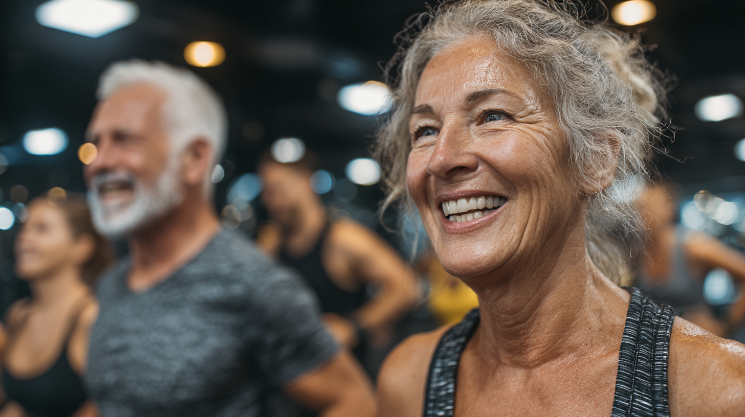 Grup de seniori practicând exerciții în grădină